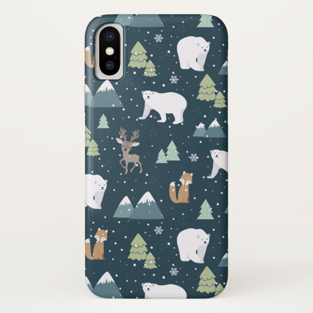Coques Case-Mate iPhone Joli Noël Animaux d'hiver Motif rustique (Dos)