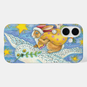 Coques iPhone 16 Joli Noël avec un lapin en Père Noël sur un hibou