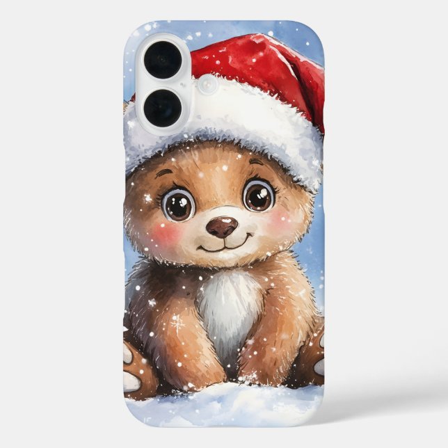 Coques Case-Mate iPhone Joli Noël d'hiver Ourson Santa Aquarelle  (Verso)