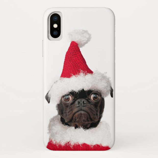 Coques Case-Mate iPhone Joli Noël Noir Carlin Puppy Père Noël (Dos)