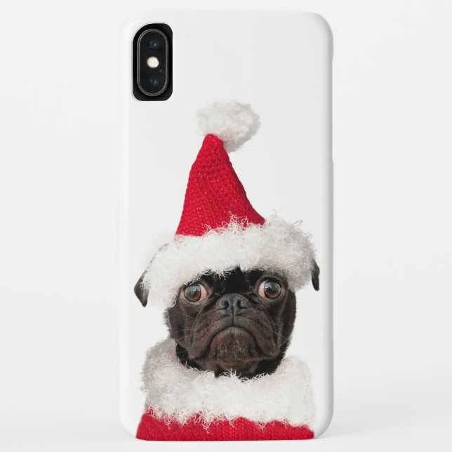 Coques Case-Mate iPhone Joli Noël Noir Carlin Puppy Père Noël (Dos)