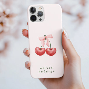 Coque iPhone 16 Pro Joli nœud papillon cœur de cerise rouge et rose 
