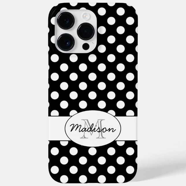 Coques Case-Mate iPhone Joli noir blanc pois rétro motif Monogramme (Verso)