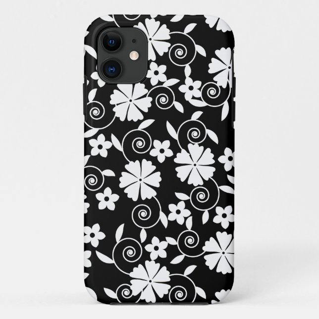 Coques Case-Mate iPhone Joli noir fleurs blanches motif (Dos)