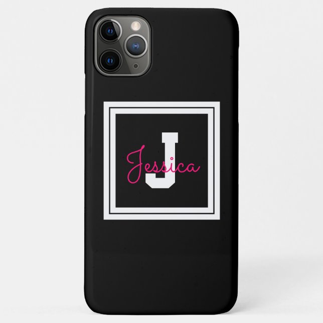 Coques Case-Mate iPhone Joli nom et monogramme encadrés | Noir blanc et ro (Dos)