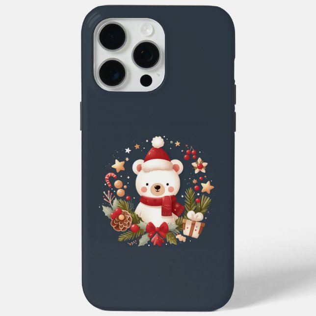 Coques Case-Mate iPhone Joli ours de Noël/d'hiver en couronne (Verso)