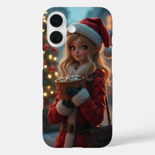 Coque Pour iPhone 16 Joli Père Noël devant un sapin de Noël