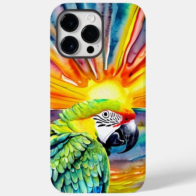 Coques Case-Mate iPhone Joli perroquet vert de style aquarelle généré par  (Verso)