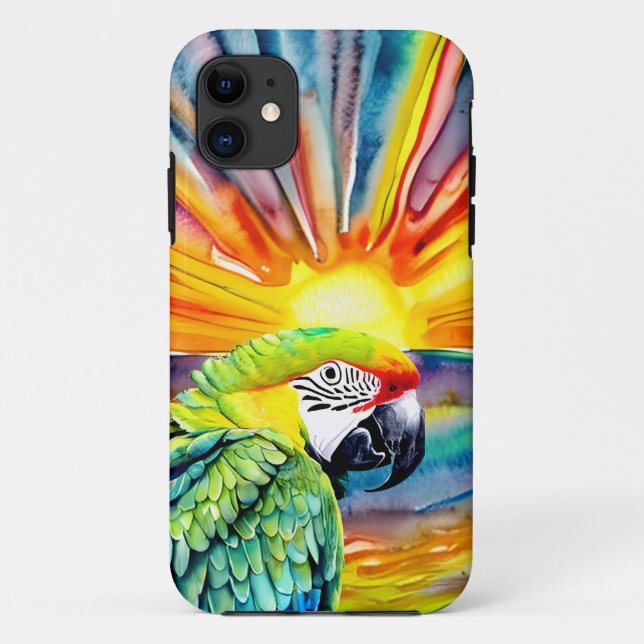 Coques Case-Mate iPhone Joli perroquet vert de style aquarelle généré par  (Dos)
