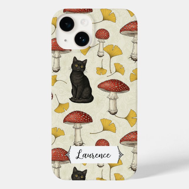 Coques Case-Mate iPhone Joli petit chat noir avec des champignons nom pers (Verso)