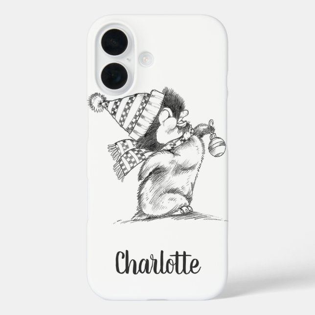 Coques Case-Mate iPhone Joli pingouin de Noël rétro avec chapeau et écharp (Verso)