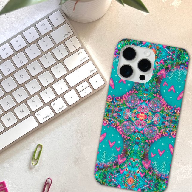 Coques Case-Mate iPhone Joli plaisir Bleu Boho Coeurs Fleurs Motif (Créateur téléchargé)