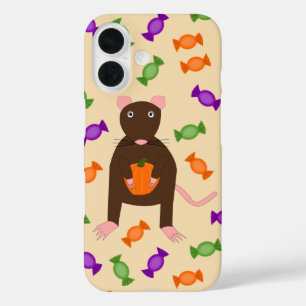 Coque Pour iPhone 16 Joli rat et citrouille d'Halloween