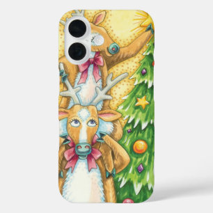 Coques iPhone 16 Joli renne de Noël avec l'étoile de l'arbre de Noë