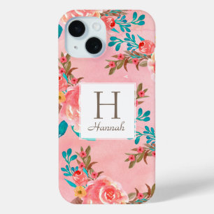 Coque Case-Mate iPhone Joli rose Floral Monogramme rose Motif