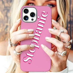 Coque iPhone 16 Pro Max Joli Rose Fuchsia Minimaliste Nom Personnalisé