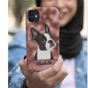 Case-Mate iPhone Case Joli Rose Gold Rose Boston Terrier chien animal de