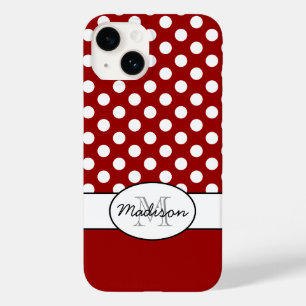 Coque Case-Mate iPhone Joli Rouge Blanc pois rétro motif Monogramme