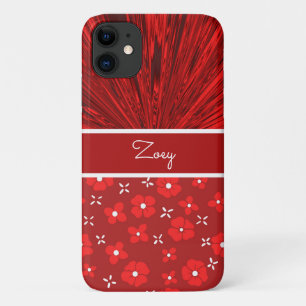 Coques Pour iPhone Joli satin rouge n Fleurs Monogramme