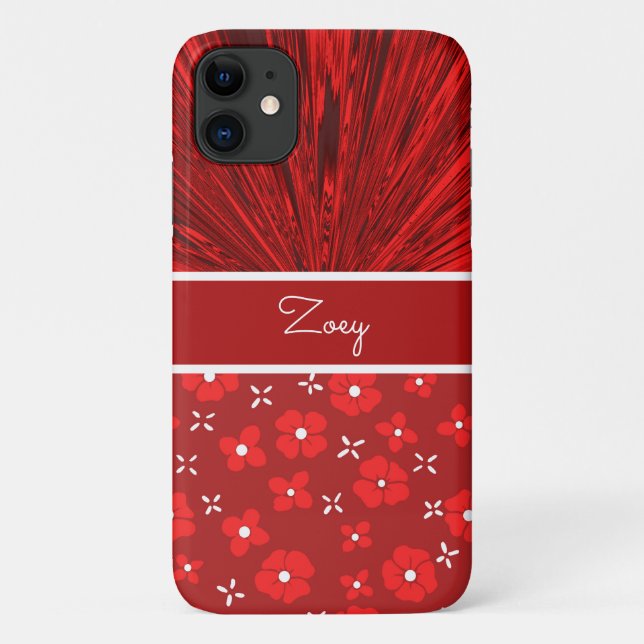 Coques Case-Mate iPhone Joli satin rouge n Fleurs Monogramme (Dos)