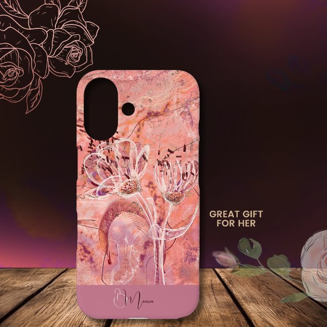 Coques Case-Mate iPhone Joli Saumon Fleurs Roses Marbre (Pretty Girly Salmon Pink Flowers Marble Case-Mate iPhone Case)