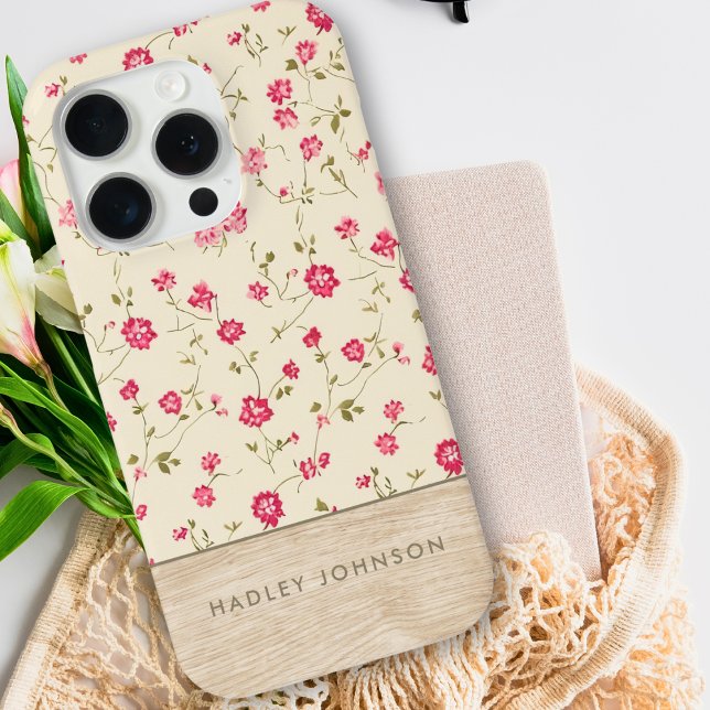 Coques Case-Mate iPhone Joli Shabby Personnalisé Chic Floral Bois Monogram (Créateur téléchargé)