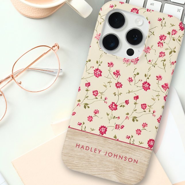 Coques Case-Mate iPhone Joli Shabby Personnalisé Chic Floral Bois Monogram (Créateur téléchargé)