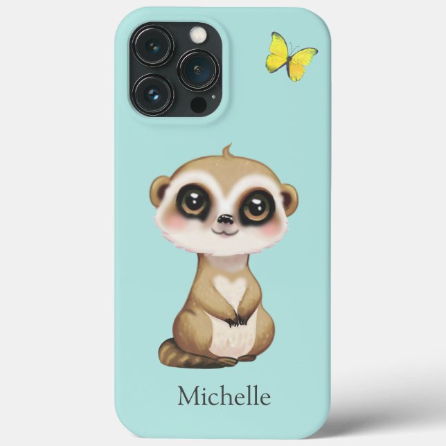 Coques Case-Mate iPhone Joli suricate et papillon sur fond sarcelle (Verso)
