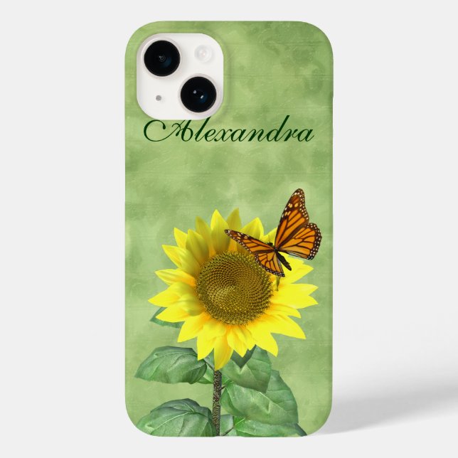 Coques Case-Mate iPhone Joli tournesol jaune et papillon orange (Verso)