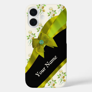 Coque Pour iPhone 16 Joli vert vintage motif floral
