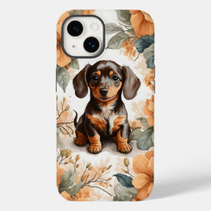 Coque Case-Mate iPhone Jolie Brown dachshund Puppy Peach Floral