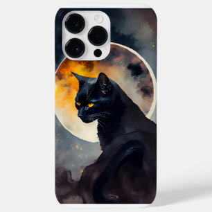 COQUE Case-Mate iPhone JOLIE CHAT NOIR EN COULEUR D'EAU AVEC PLEINE LUNE