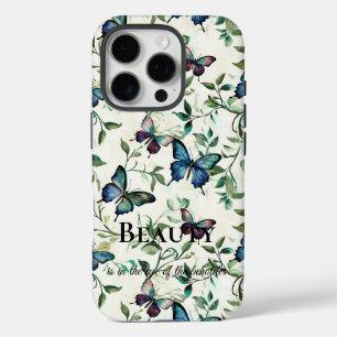 Coque iPhone 16 Pro Jolie citation Beauté Papillons Bleus