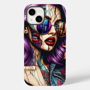 Coque Case-Mate iPhone Jolie Dame Abstraite colorée aux cheveux violets
