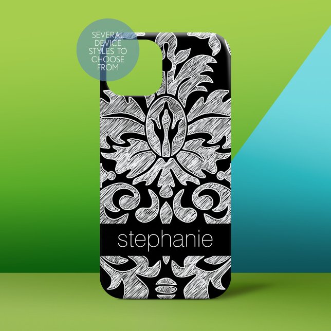 Coques Case-Mate iPhone Jolie dentelle Damask motif noir et blanc (Personalized Phone Case)