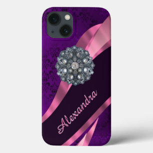 iPhone 13 Coque Jolie élégante violet personnalisé damask motif