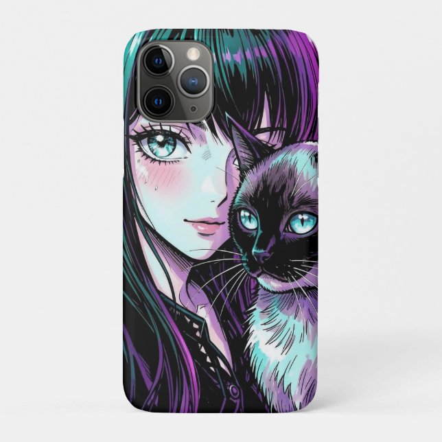 Coques Case-Mate iPhone Jolie Fille d'Anime et Chat Siamois (Dos)
