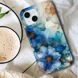 Coque Case-Mate iPhone Jolie fleur de cerisier Aquarelle bleue et or