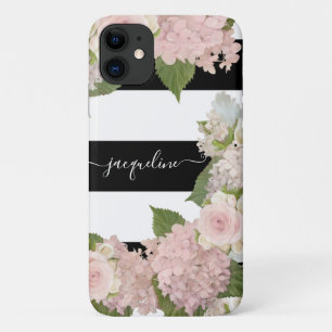 Case-Mate iPhone Case Jolie Hydrangée Rose Noir Blanc rayé Floral