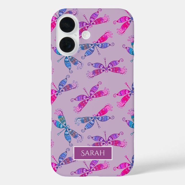 Coques Case-Mate iPhone Jolie libellule violet Motif bleu personnalisé (Verso)