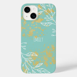 Coque Case-Mate iPhone Jolie Or Blanc Feuille Dorée Personnalisée Florale