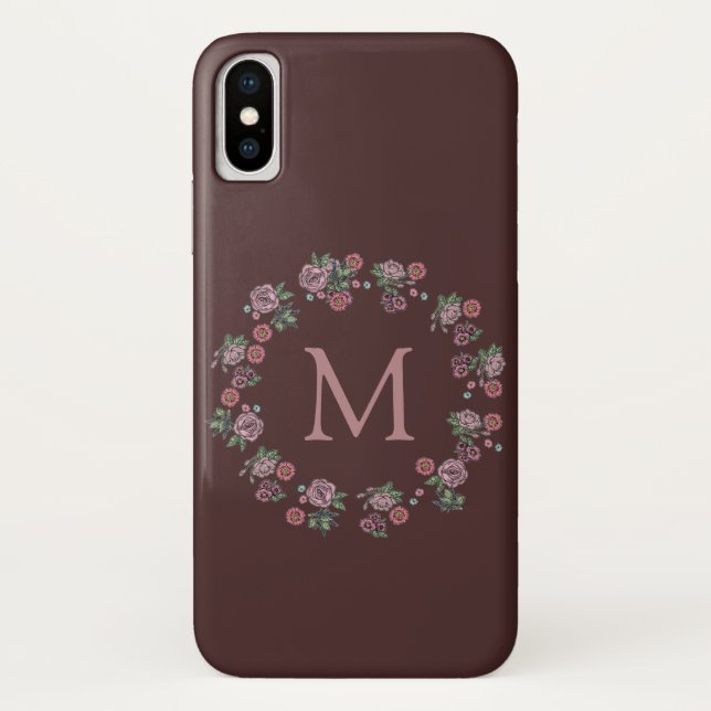 Coques Case-Mate iPhone Jolie rose Roses Wreath Monogramme Bourgogne (Dos)