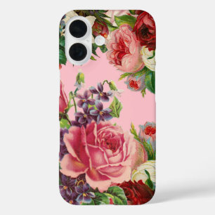 Coque Pour iPhone 16 Jolie Vintage rose rouge violet Fleurs