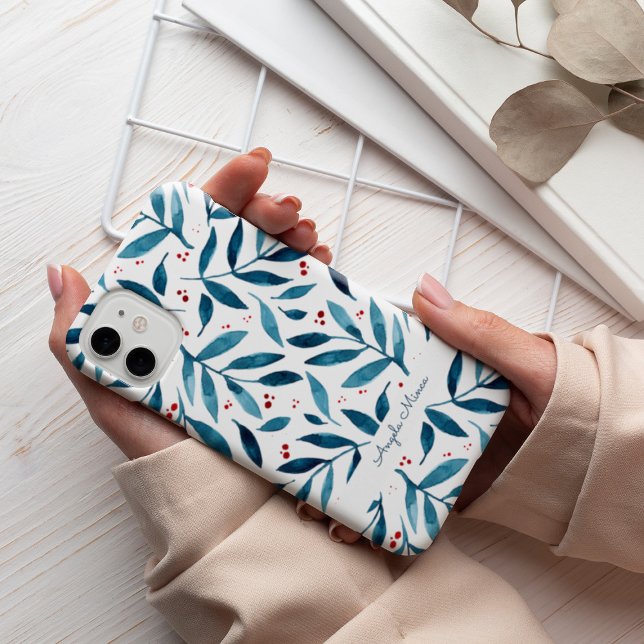 Coques Case-Mate iPhone Jolies branches d'aquarelle - turquoise et rouge (Créateur téléchargé)