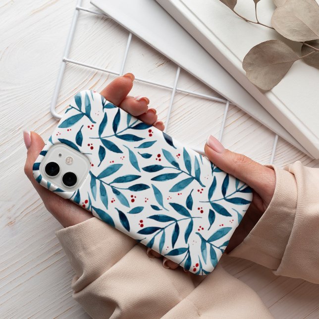 Coques Case-Mate iPhone Jolies branches d'aquarelle - turquoise et rouge (Créateur téléchargé)