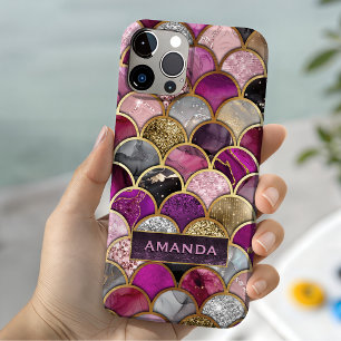 Coque Case-Mate iPhone Jolies écailles de sirène rose chaud doré féminine