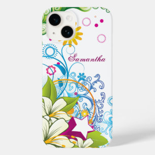 Coque Pour iPhone 14 Jolies fleurs et étoiles rétro, Grunge féminin