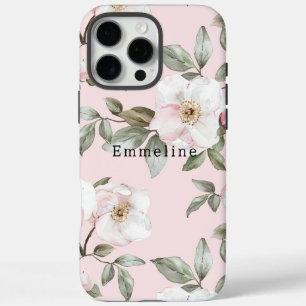 Coque iPhone 16 Pro Max Jolies fleurs roses et blanches  