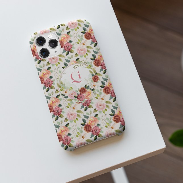 Coques Case-Mate iPhone Jolies Fleurs Roses | Monogramme Initiale  (Créateur téléchargé)