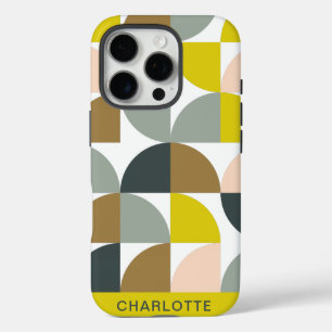 Coque iPhone 16 Pro Jolies formes géométriques rose jaune personnalisé